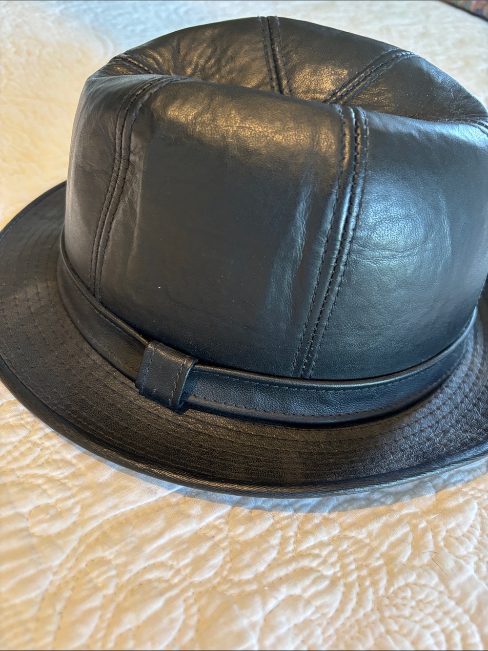 Black Leather Bucket-Fedora Hat with Slim Band -Henschel from St. Louis